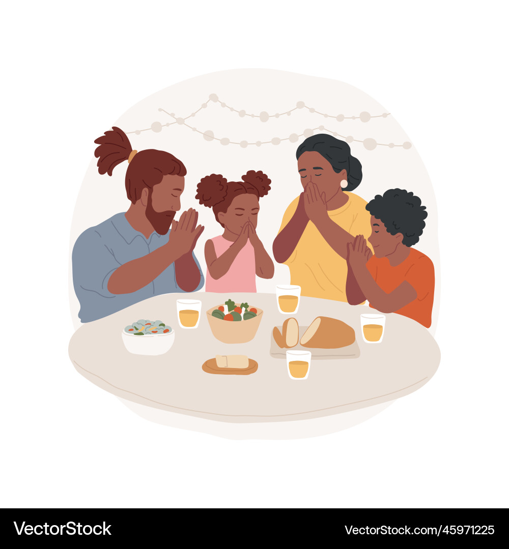 Prayer before meal isolated cartoon Vector Image