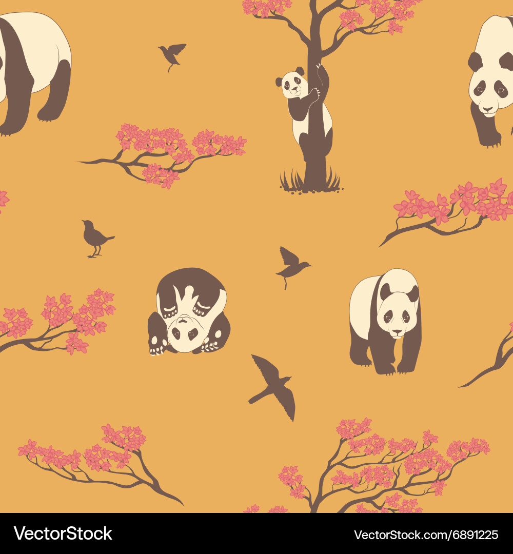 Seamless pattern of sakura tree and panda vector image