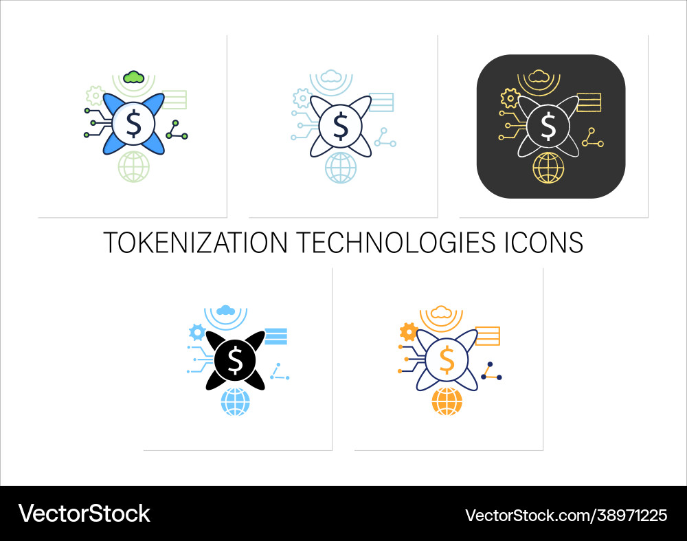 Tokenization technologies icons set Tokenization technologies icons set vector image