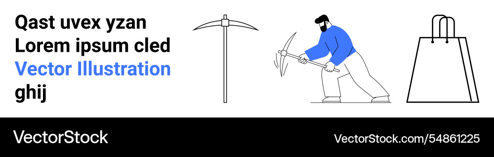Worker using pickaxe mining tool and shopping Worker using pickaxe mining tool and shopping Vector Image