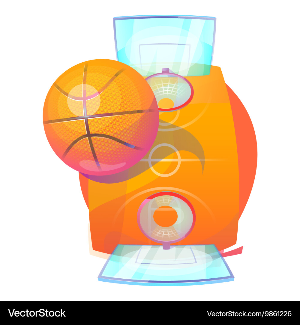 Basketball ball over court with backboards and net Vector Image