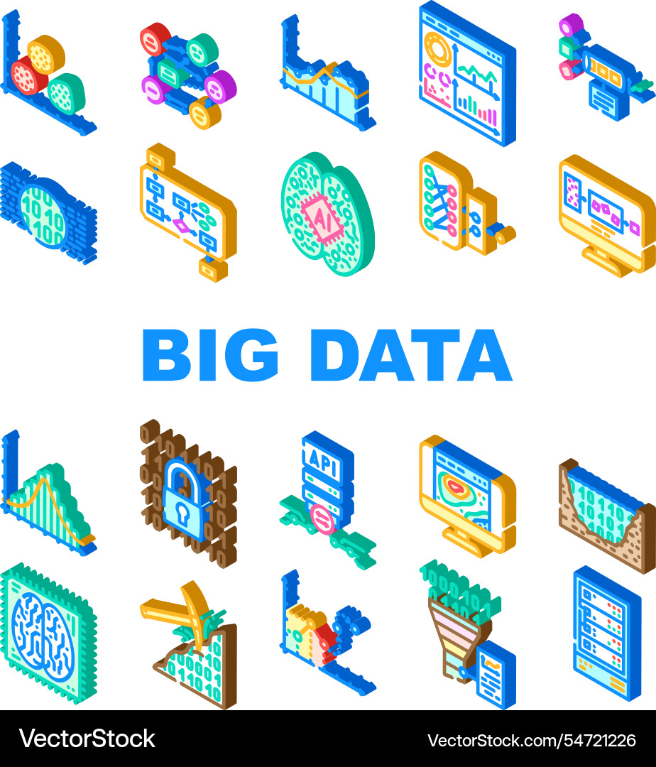 Big data analytics hadoop icons set Big data analytics hadoop icons set vector image