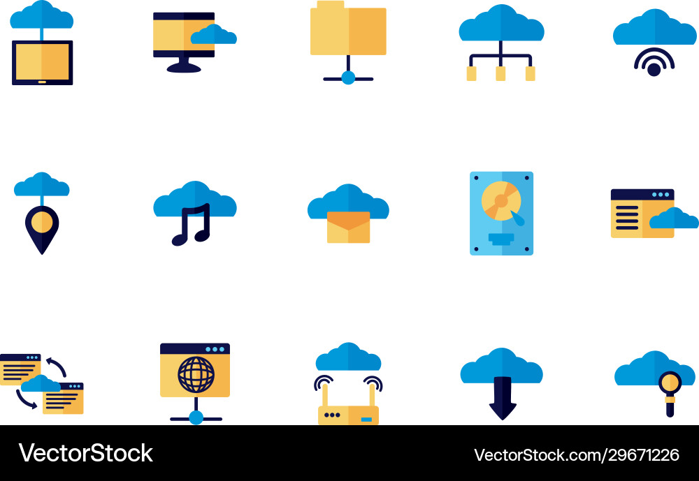 Bundle cloud computing flat style icons Bundle cloud computing flat style icons vector image