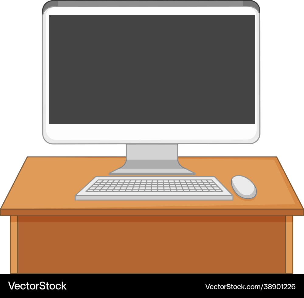 Computer on table isolated white background Computer on table isolated white background vector image