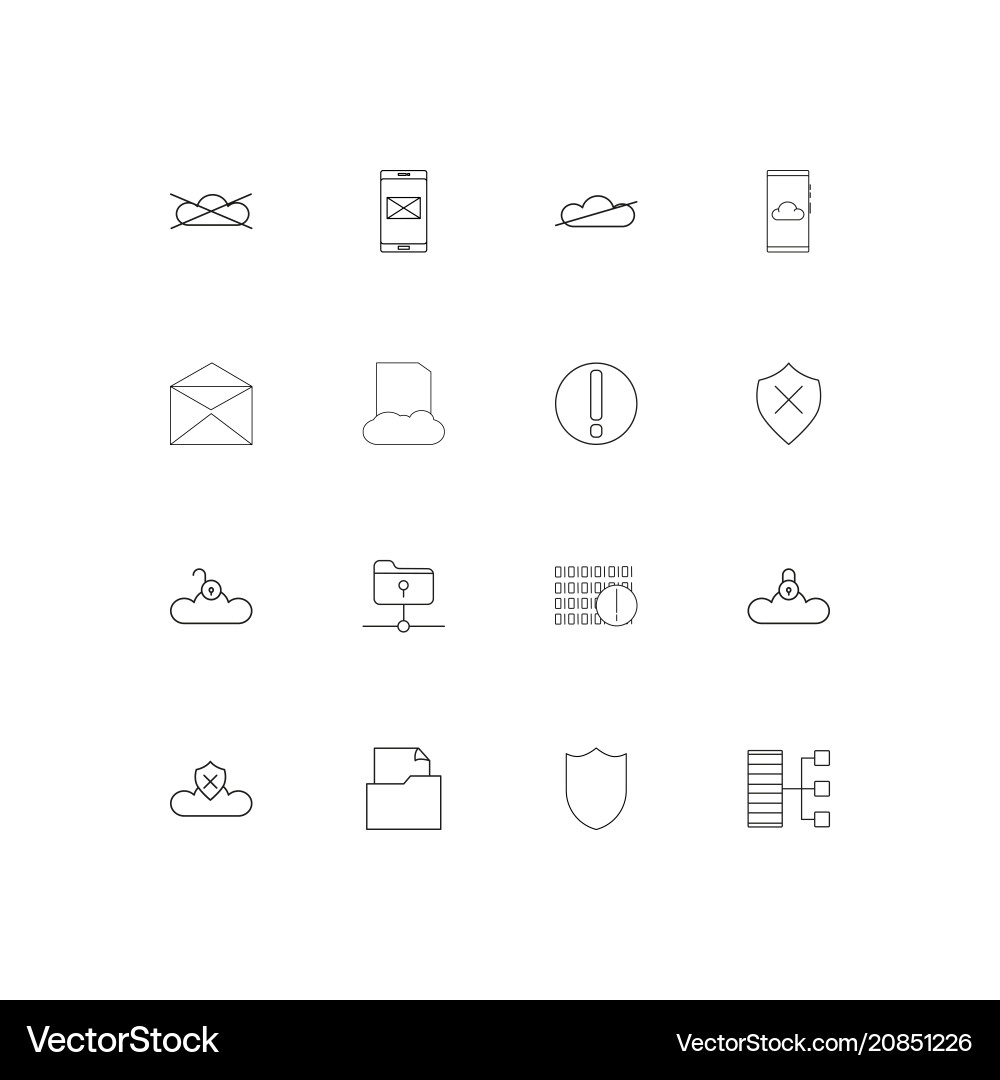 Cyber security linear thin icons set outlined vector image