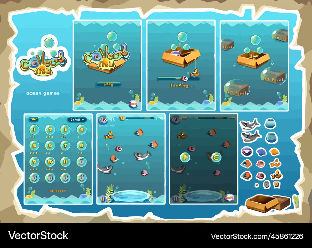 Komplettes Set von Level-Taste Spiel ui Pop-up-Symbol vektorbild