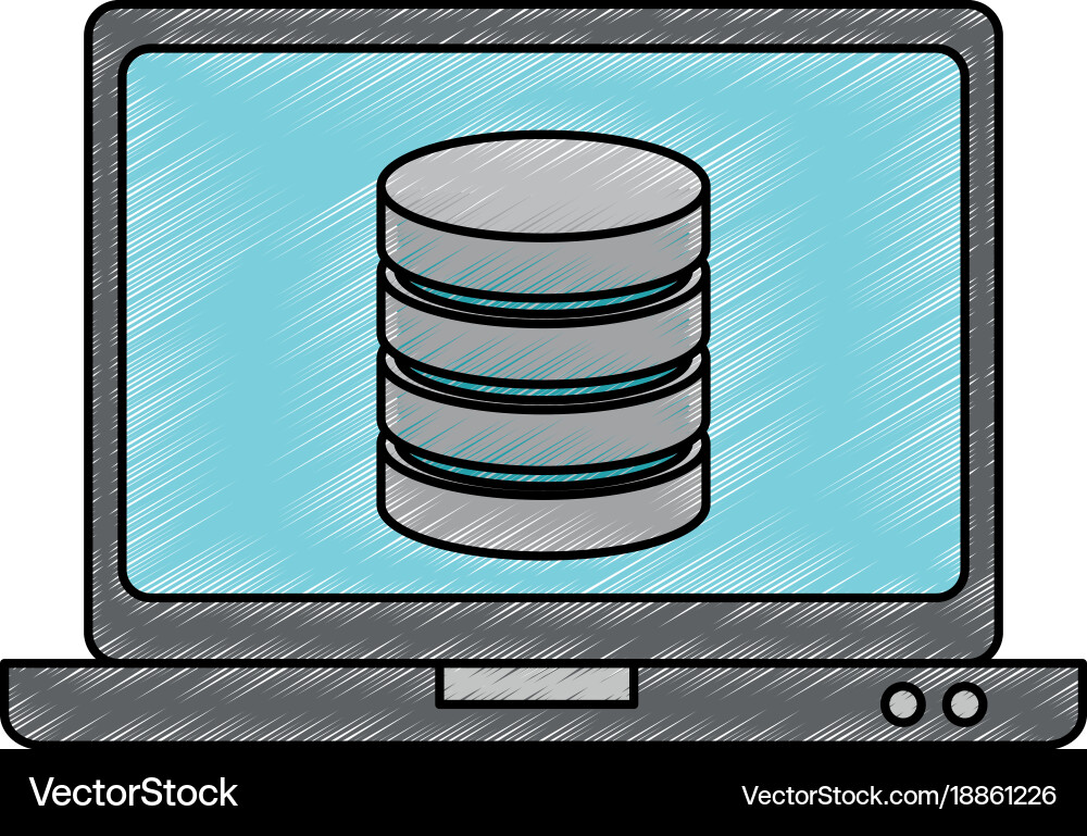 Laptop computer with data disk vector image