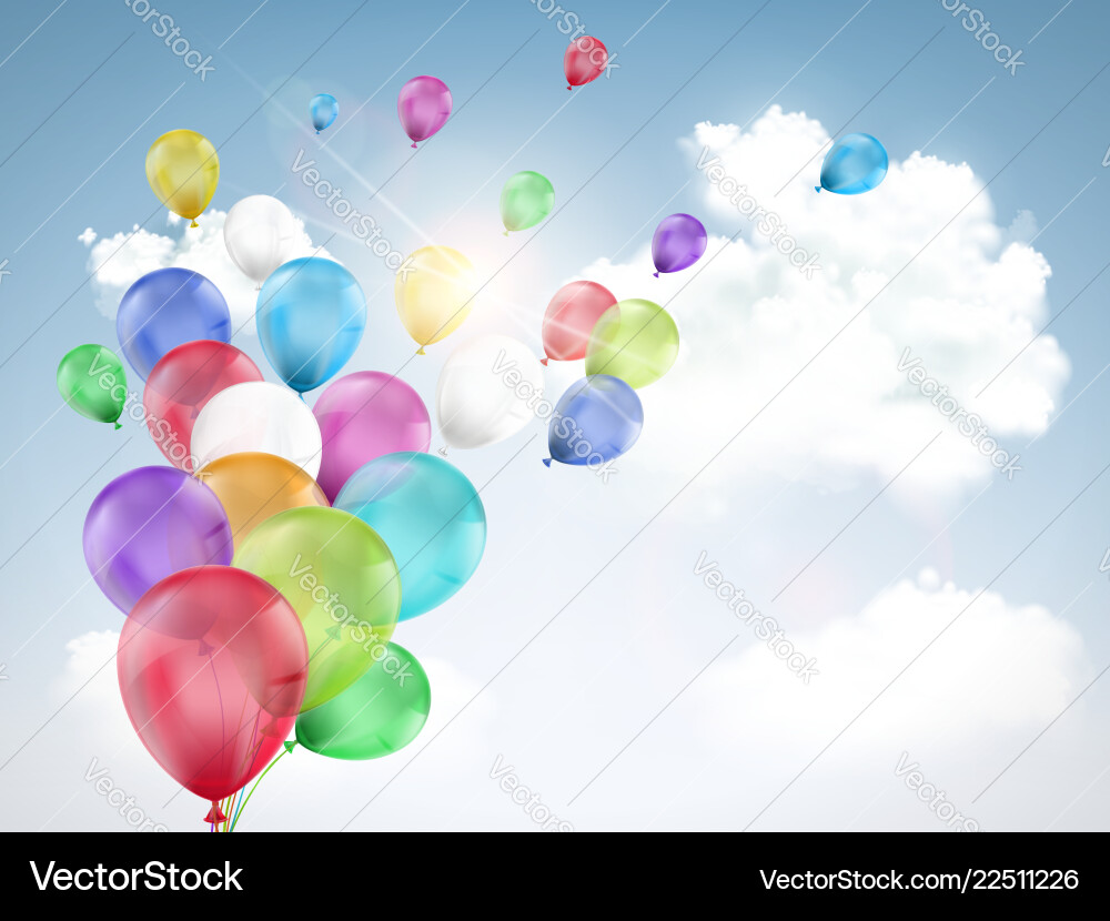 Multi-colored balloons flying