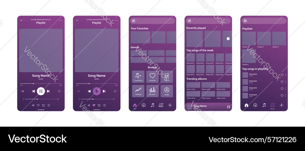 Music player application user interface mockup tem Music player application user interface mockup tem vector image
