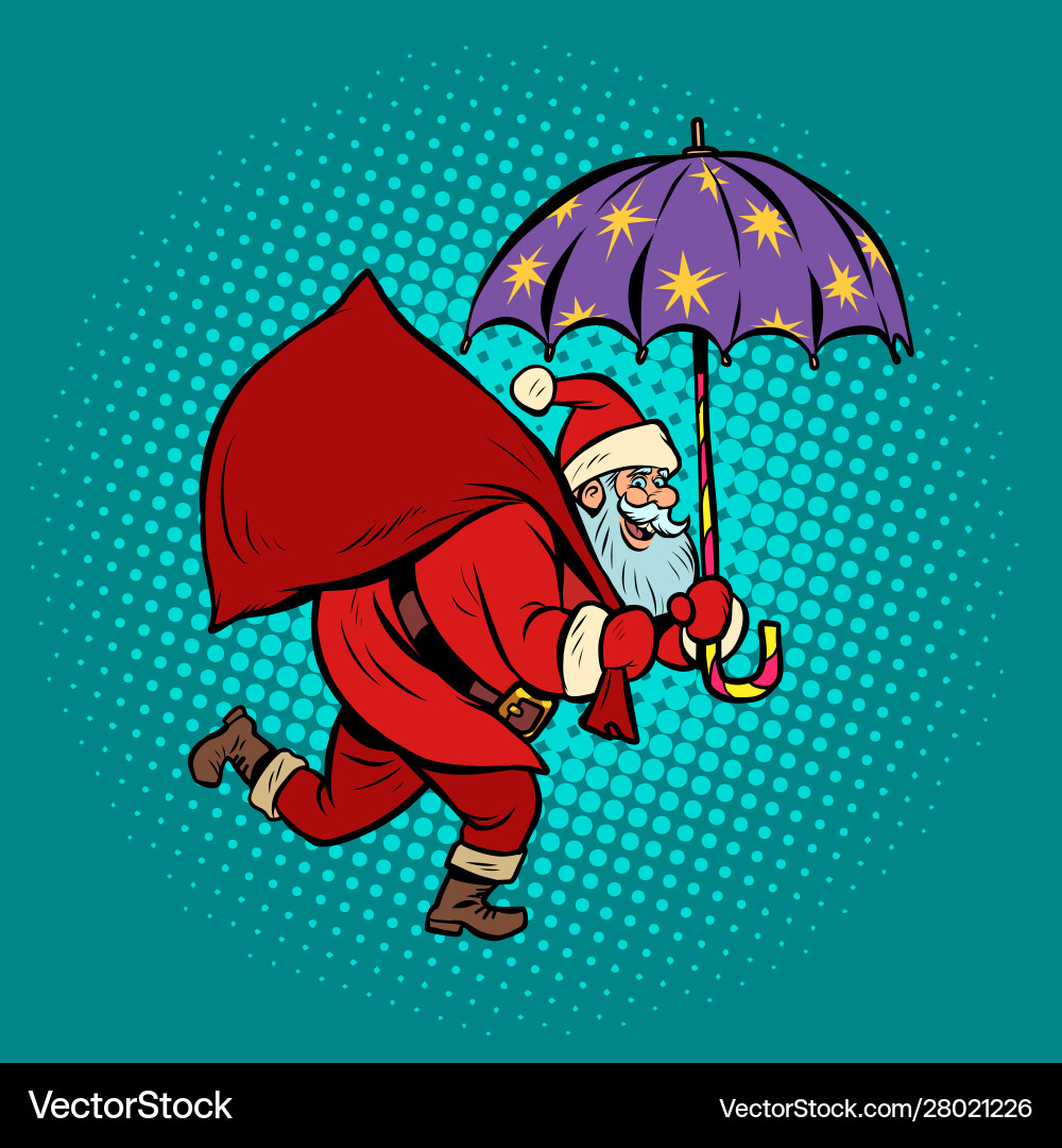 Santa claus with star umbrella magical night Santa claus with star umbrella magical night Vector Image