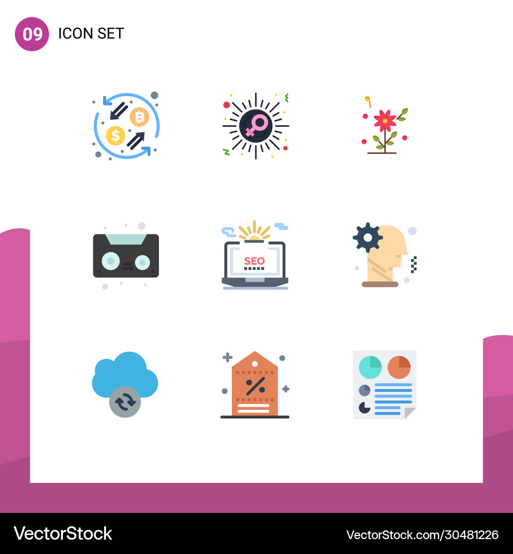 Set 9 flat colors on grid for setting seo Vector Image