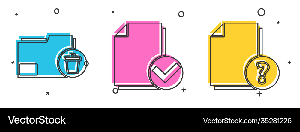 Set delete folder document and check mark Vector Image