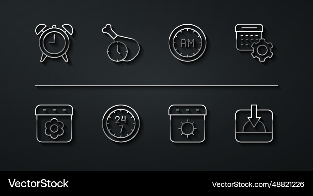 Set line alarm clock calendar spring settings Set line alarm clock calendar spring settings Vector Image