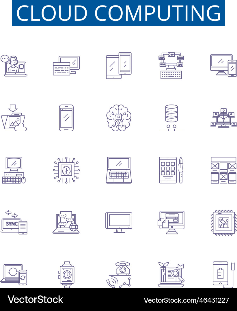 Cloud computing line icons signs set design vector image