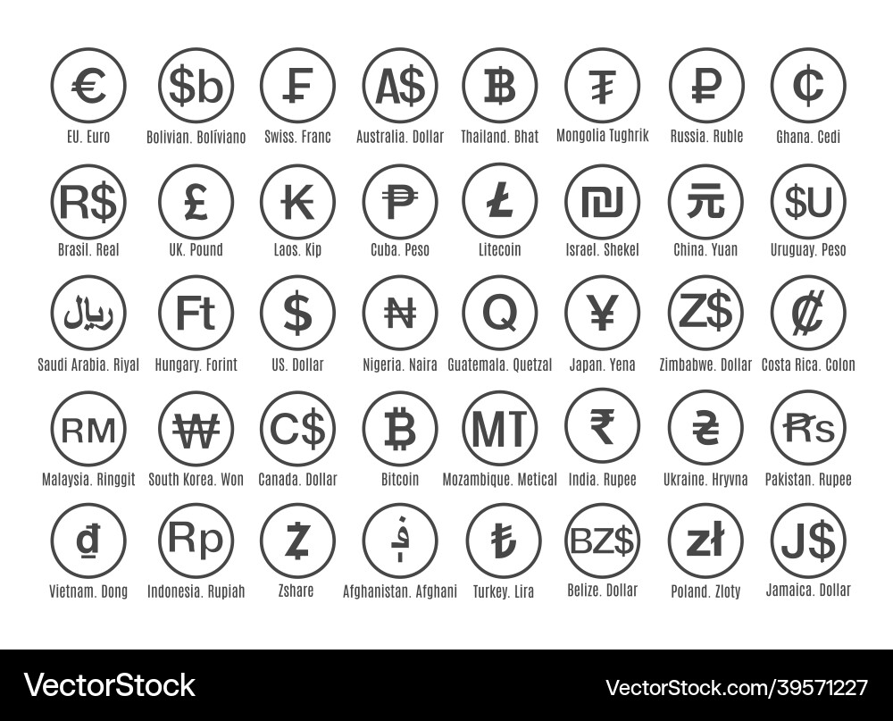 Currency & Crypto Symbols – Royalty-Free Vector | VectorStock