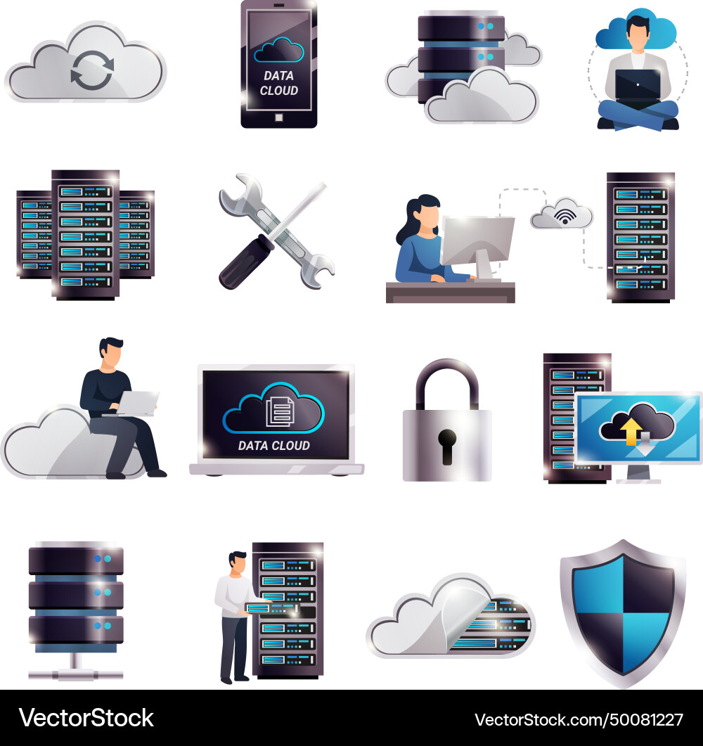 Datacenter hosting server cloud set Datacenter hosting server cloud set vector image