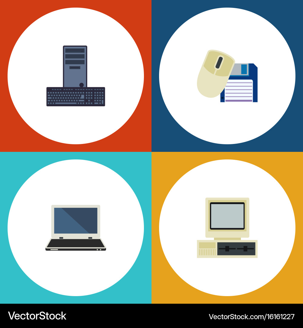 Flat icon laptop set of processor computer vector image