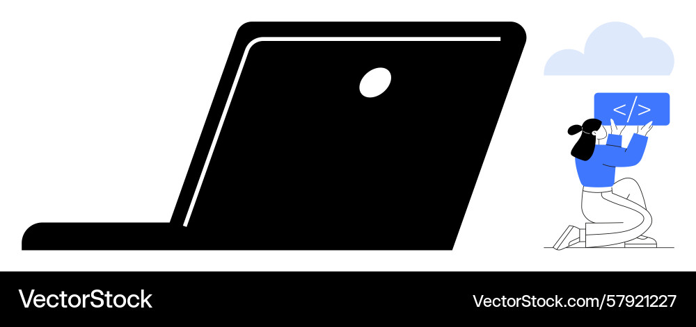 Programmer debugging code with large laptop Vector Image