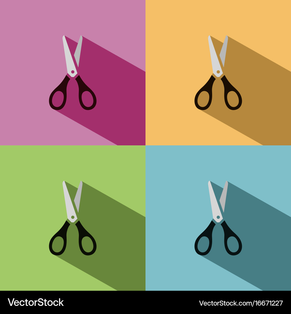 Scissors icon with shadow on colored backgrounds Vector Image