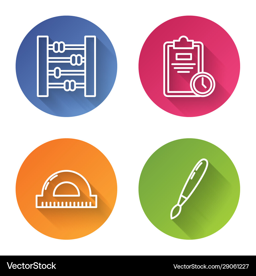 Set line abacus exam sheet with clock protractor Set line abacus exam sheet with clock protractor vector image