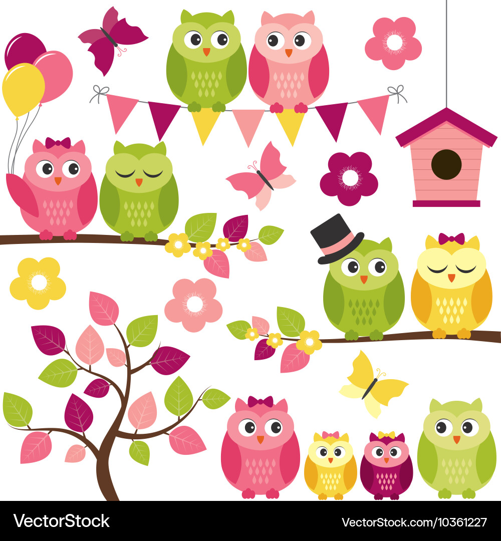 Summer Owl Set Vector Image