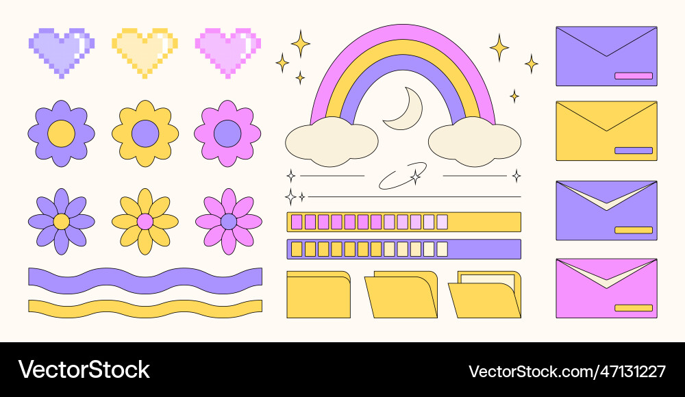 Trendy y2k set of graphic objects design Trendy y2k set of graphic objects design vector image