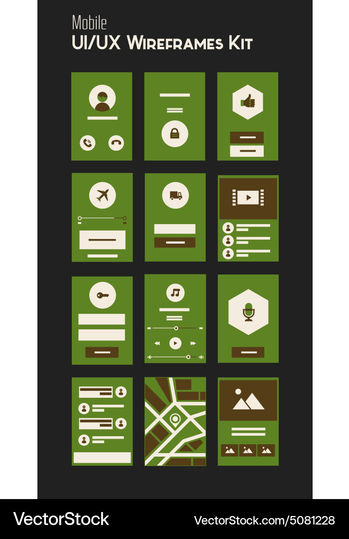 Mobile ui and ux wireframes kit vector image