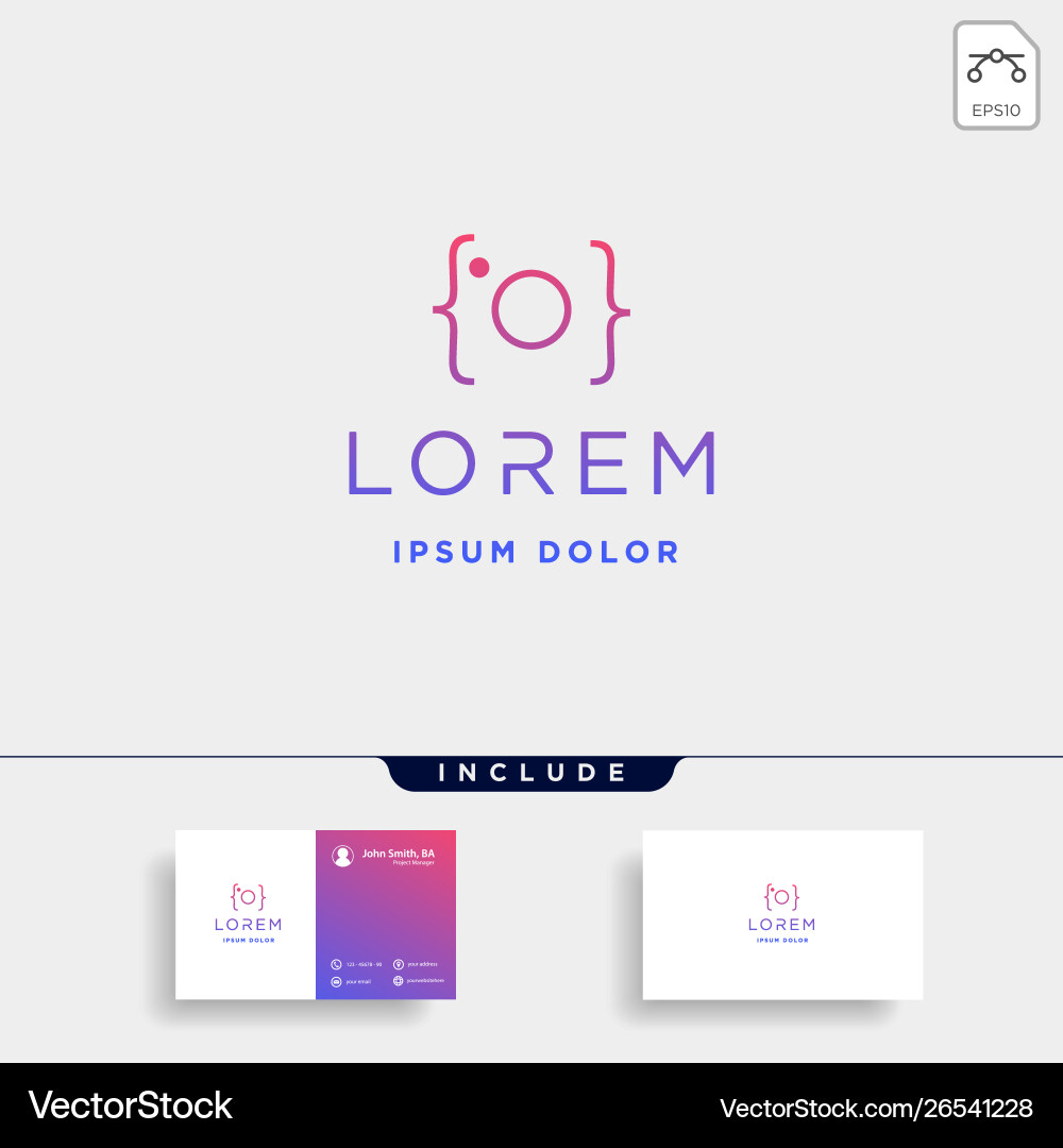 Photo code logo design camera coding simple line vector image