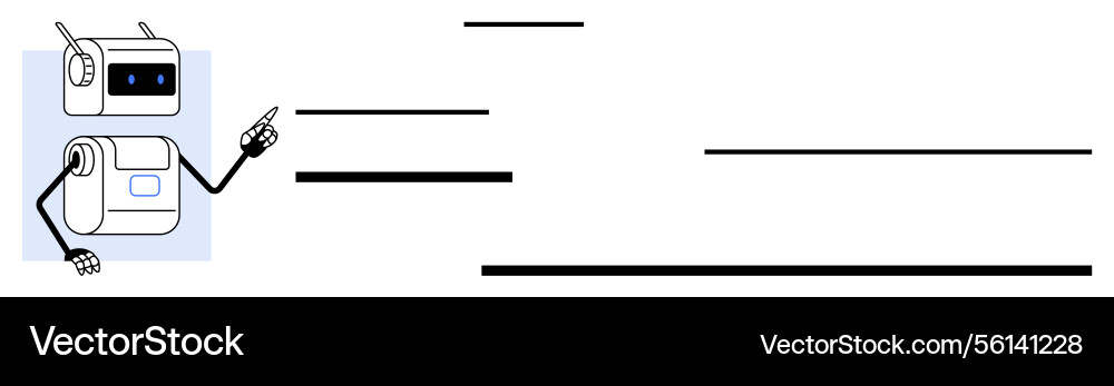Robot pointing at text lines representing digital vector image