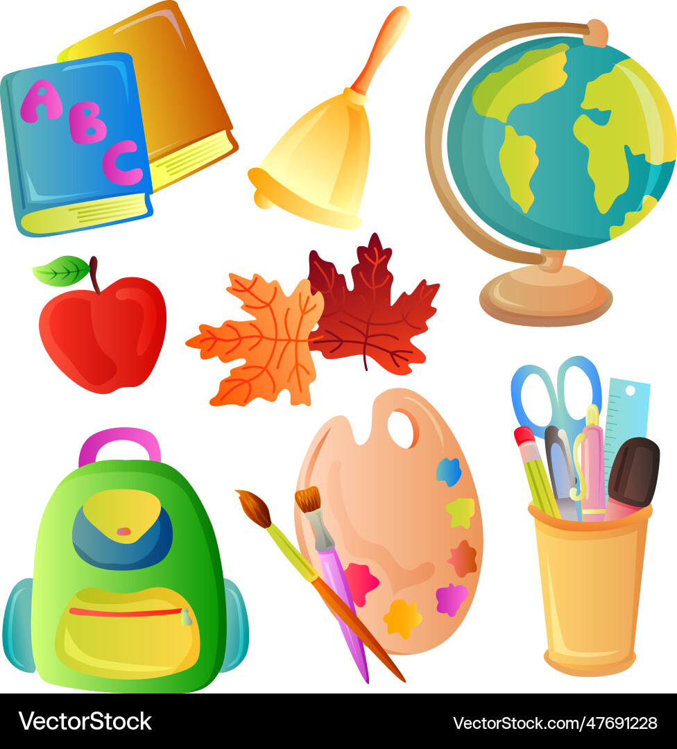 School object element set collection Vector Image