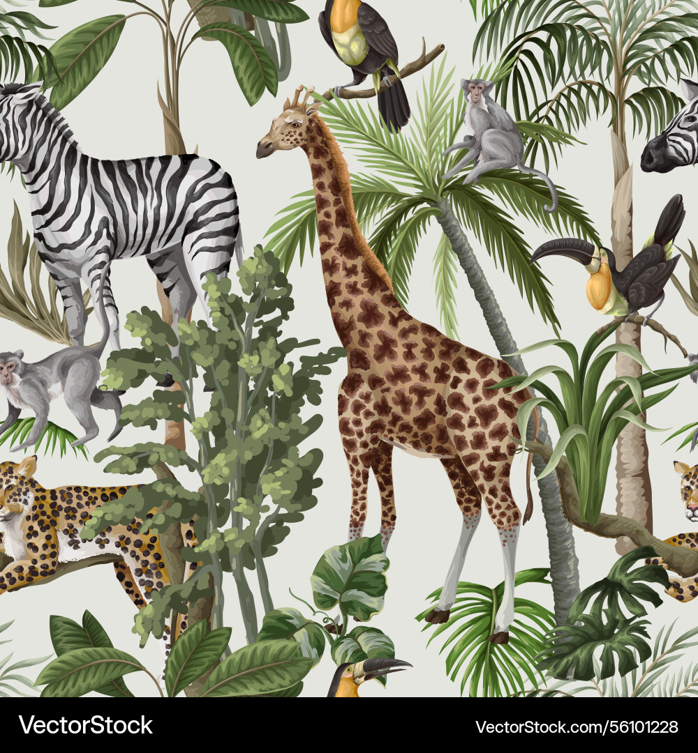 Seamless pattern with jungle animals and trees Seamless pattern with jungle animals and trees vector image
