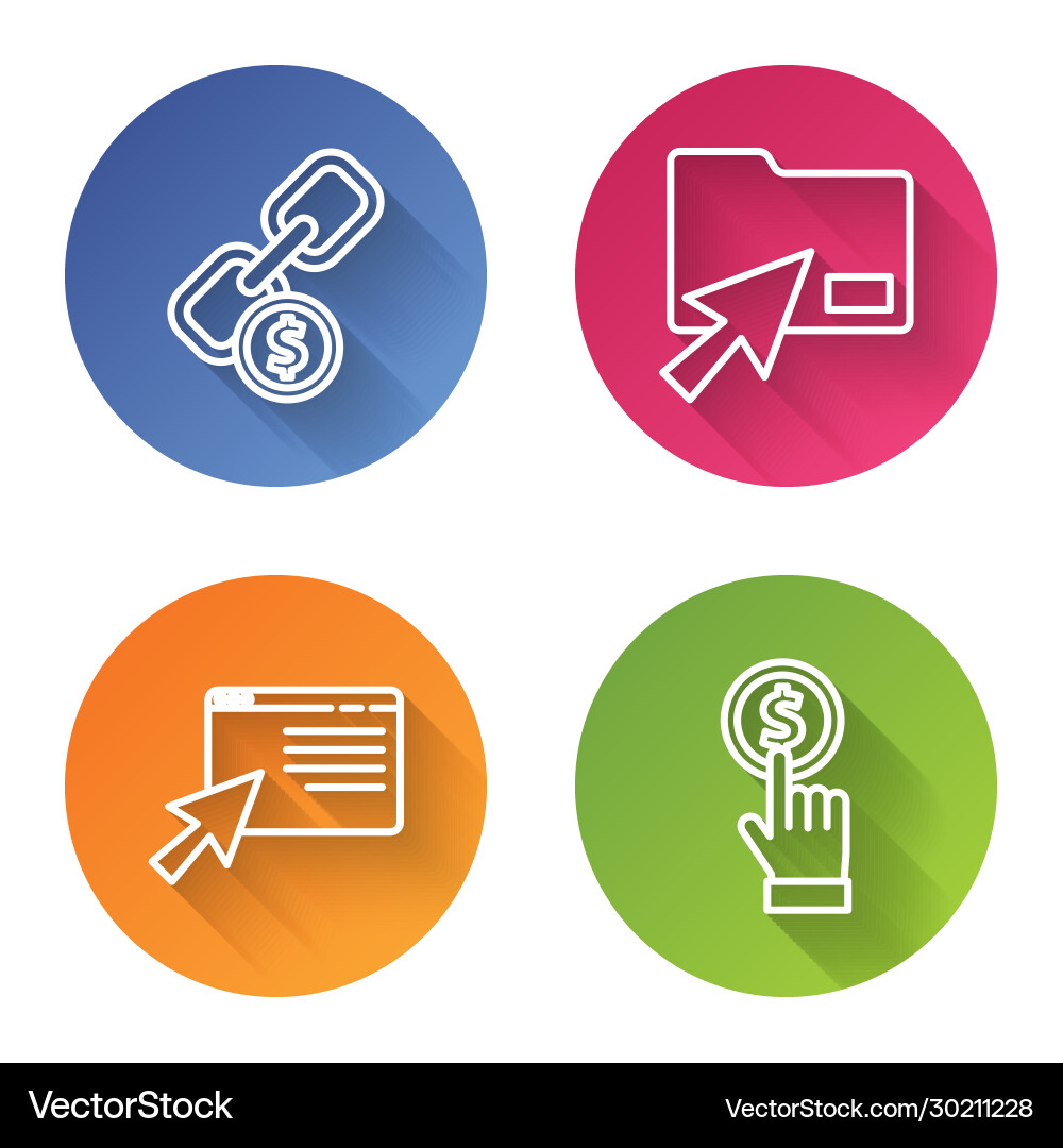 Set line chain link and coin cursor click Set line chain link and coin cursor click vector image