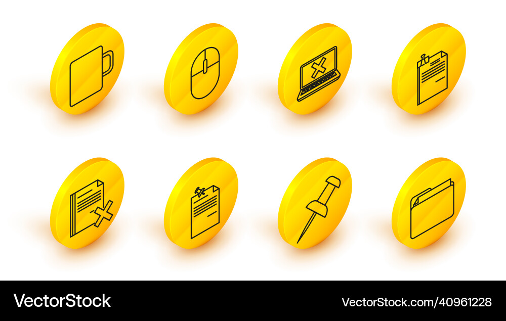 Set line document folder push pin note paper Set line document folder push pin note paper vector image