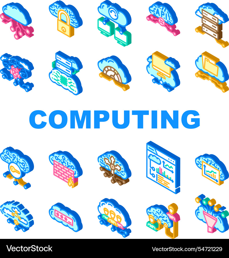 Cloud computing virtualization icons set vector image