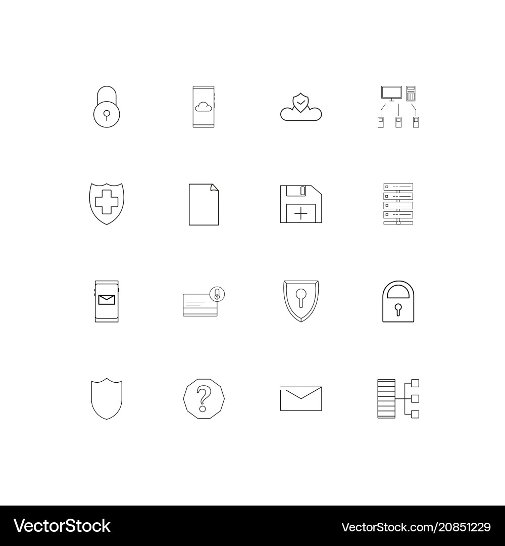 Cyber security linear thin icons set outlined Vector Image