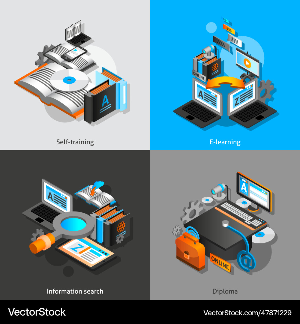 E-learning isometric set E-learning isometric set vector image