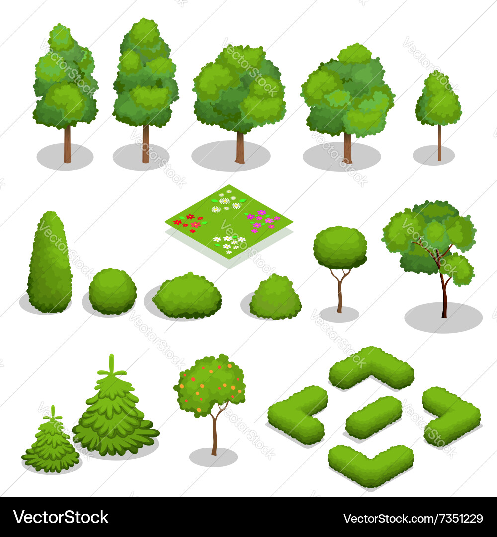 Isometric trees elements for landscape Royalty Free Vector