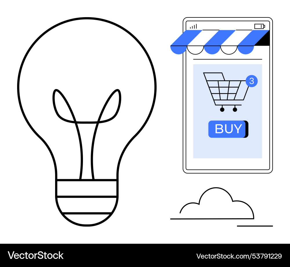Light bulb and smartphone with shopping cart Vector Image