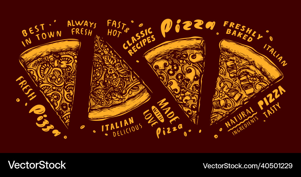 Pizza sketch slices set italian food pepperoni Pizza sketch slices set italian food pepperoni vector image