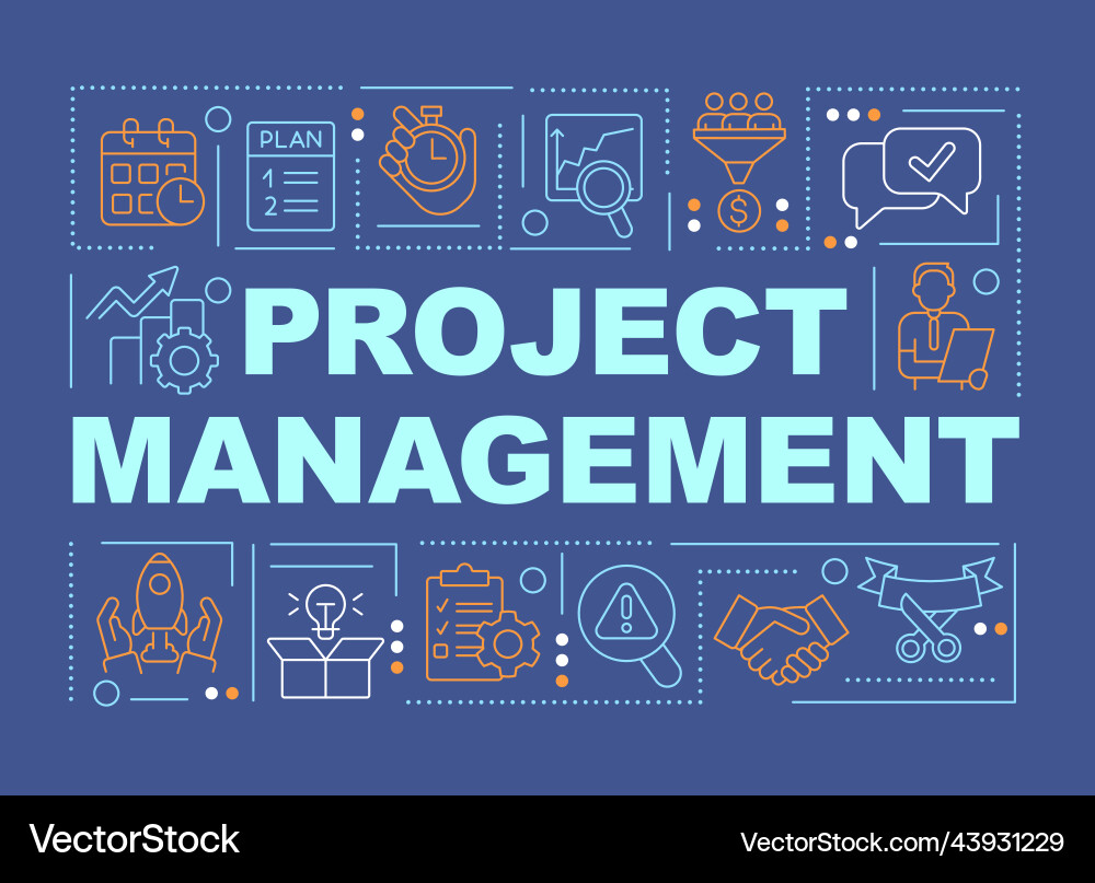 Project management word concepts dark blue banner Project management word concepts dark blue banner vector image