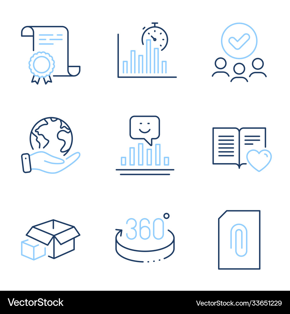 Report timer attachment and smile icons set 360 Report timer attachment and smile icons set 360 vector image