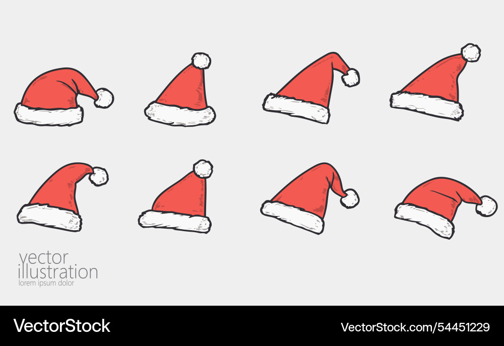 Sammlung von roten Santa Hüte festlichen Feiertag Sammlung von roten Santa Hüte festlichen Feiertag vektorbild