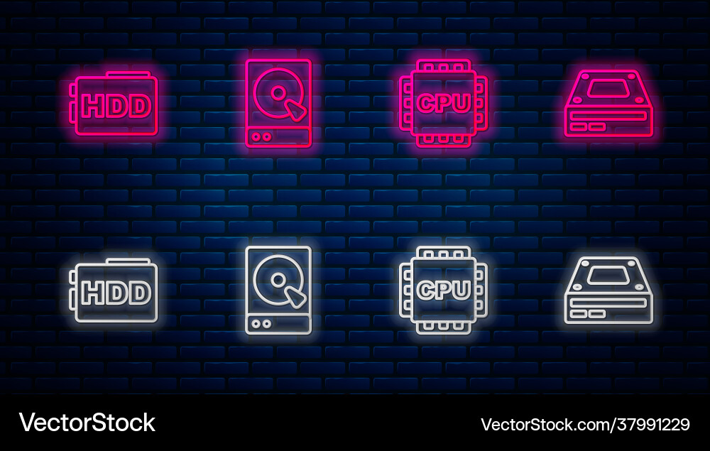 Set line hard disk drive hdd processor with cpu Set line hard disk drive hdd processor with cpu vector image