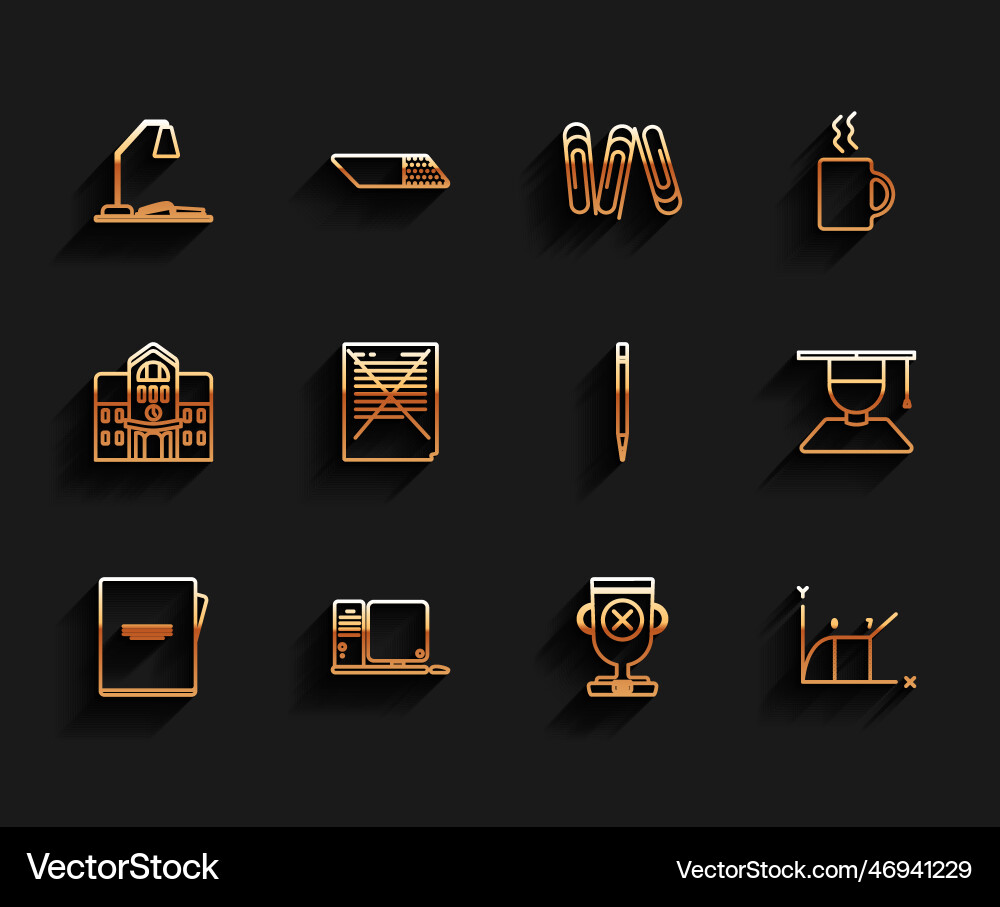 Set line notebook workplace table lamp open Set line notebook workplace table lamp open vector image
