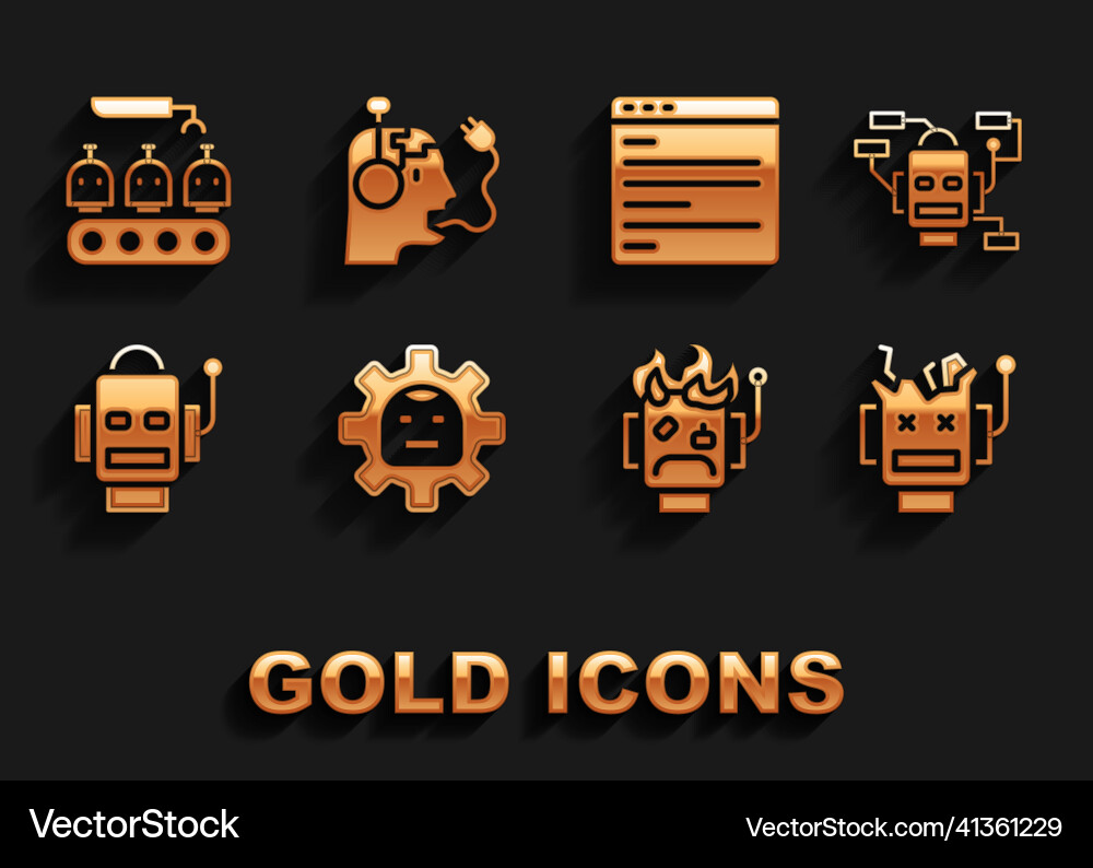 Set robot broken burned out computer api Set robot broken burned out computer api Vector Image