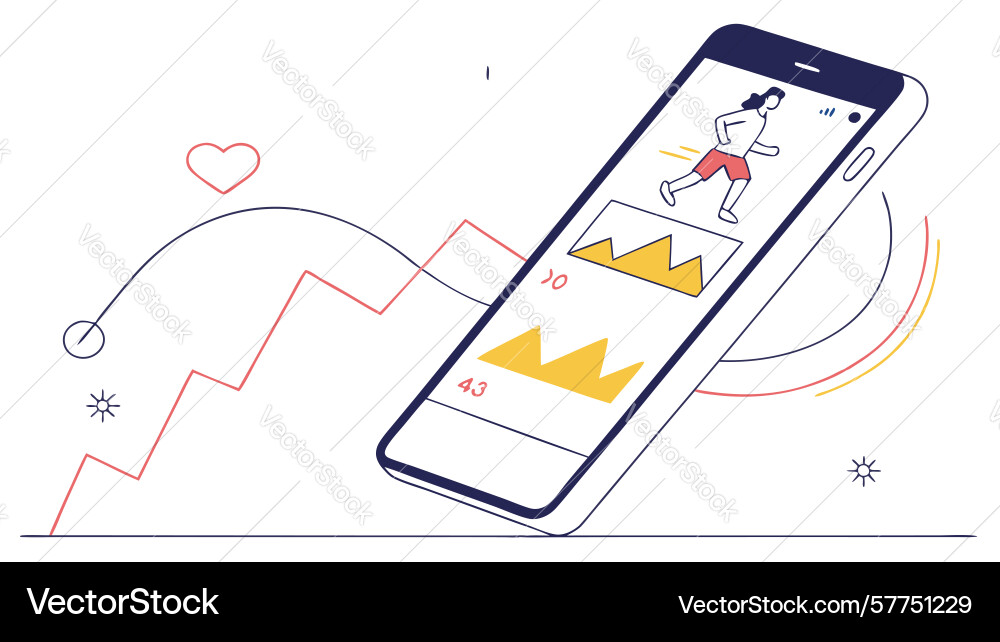 Smartphone running tracker app with heartbeat Vector Image