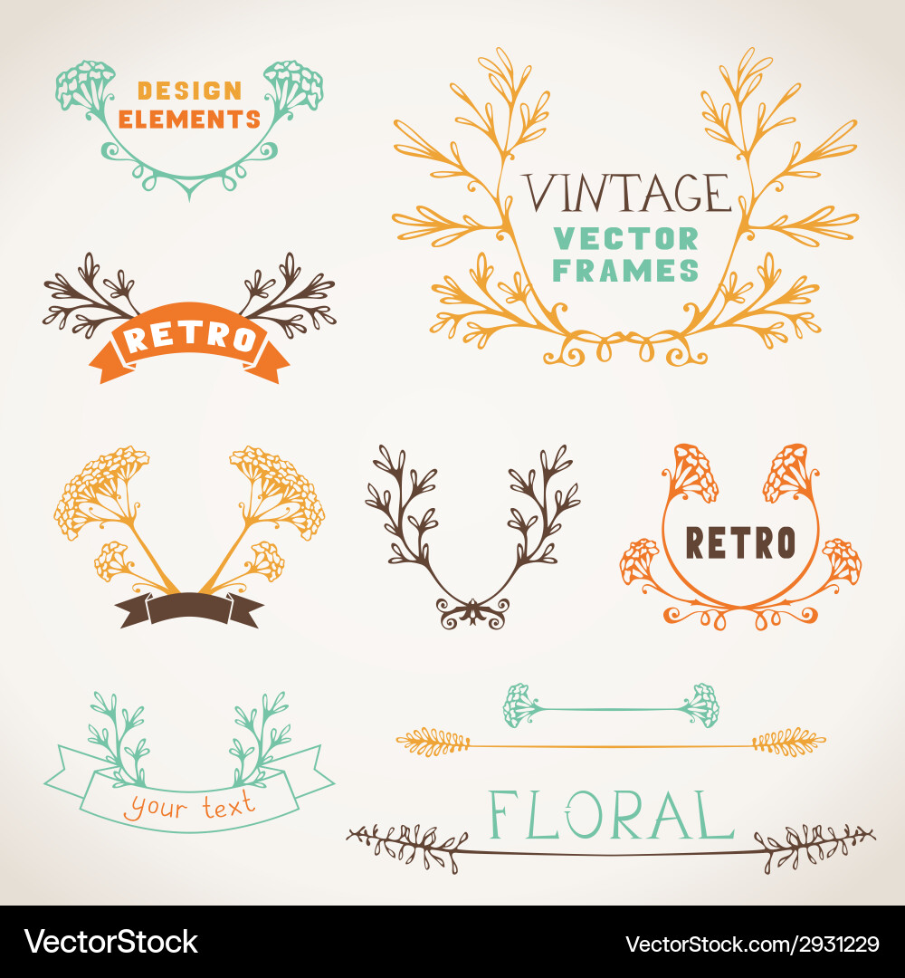 Vintage Floral Frames & Branches Vector Image