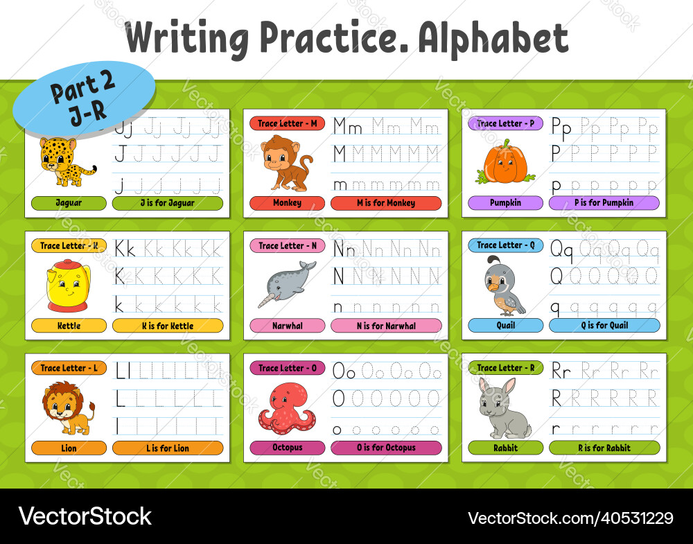 Writing letters set tracing page practice sheet Writing letters set tracing page practice sheet vector image