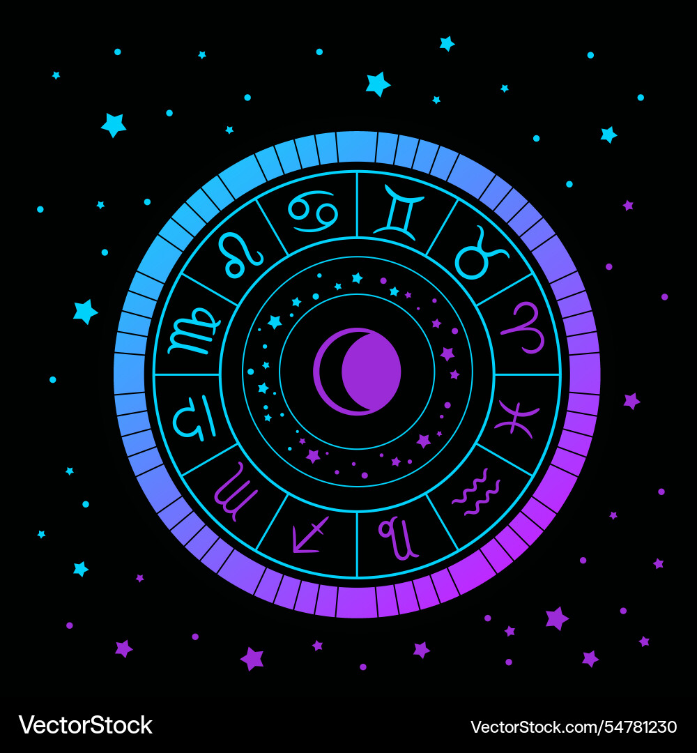 Astrology wheel with zodiac signs on a cosmic Astrology wheel with zodiac signs on a cosmic vector image