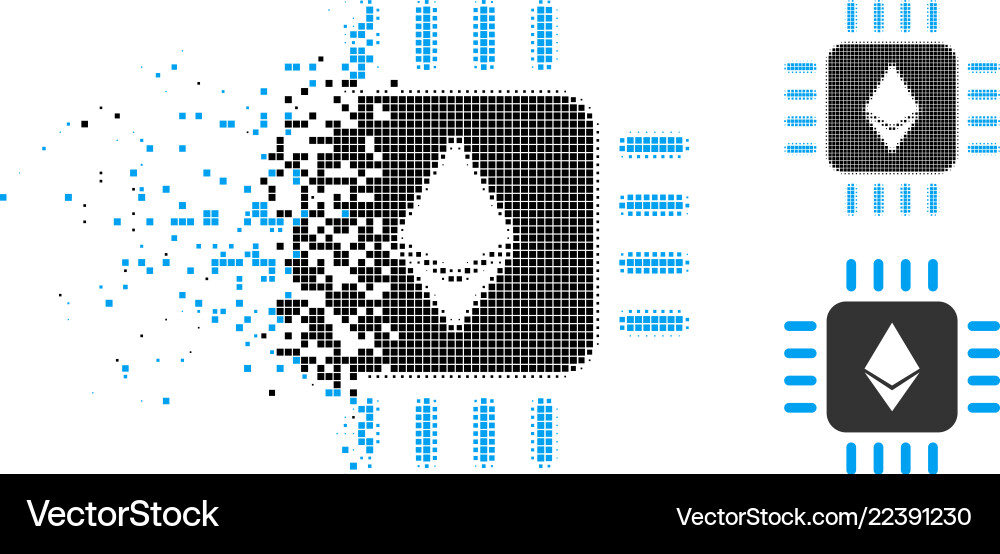 Disappearing pixel halftone ethereum processor Vector Image